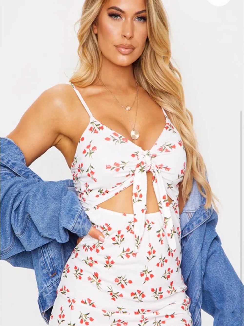 PrettyLittleThing White Floral Tie-Front